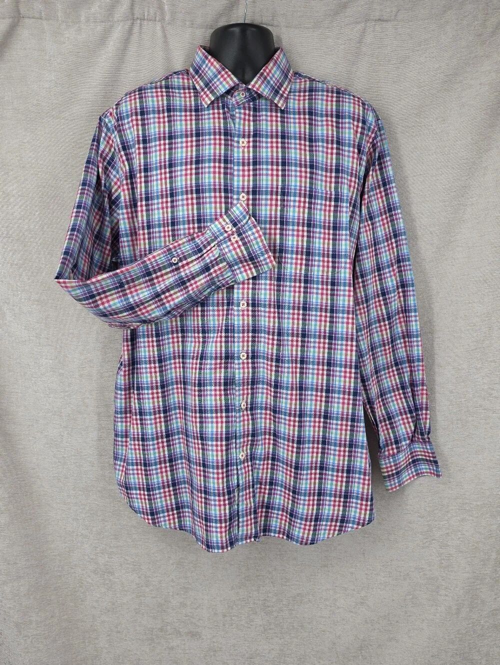 Peter Millar Men's Plaid Button Up Shirt in Blue, Pink & White